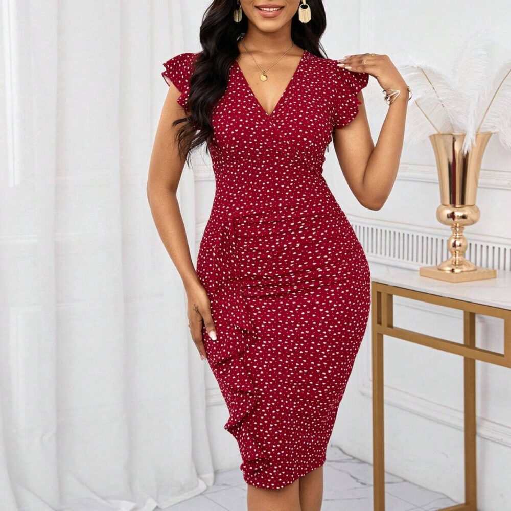 Red Heart Printed Office Dress