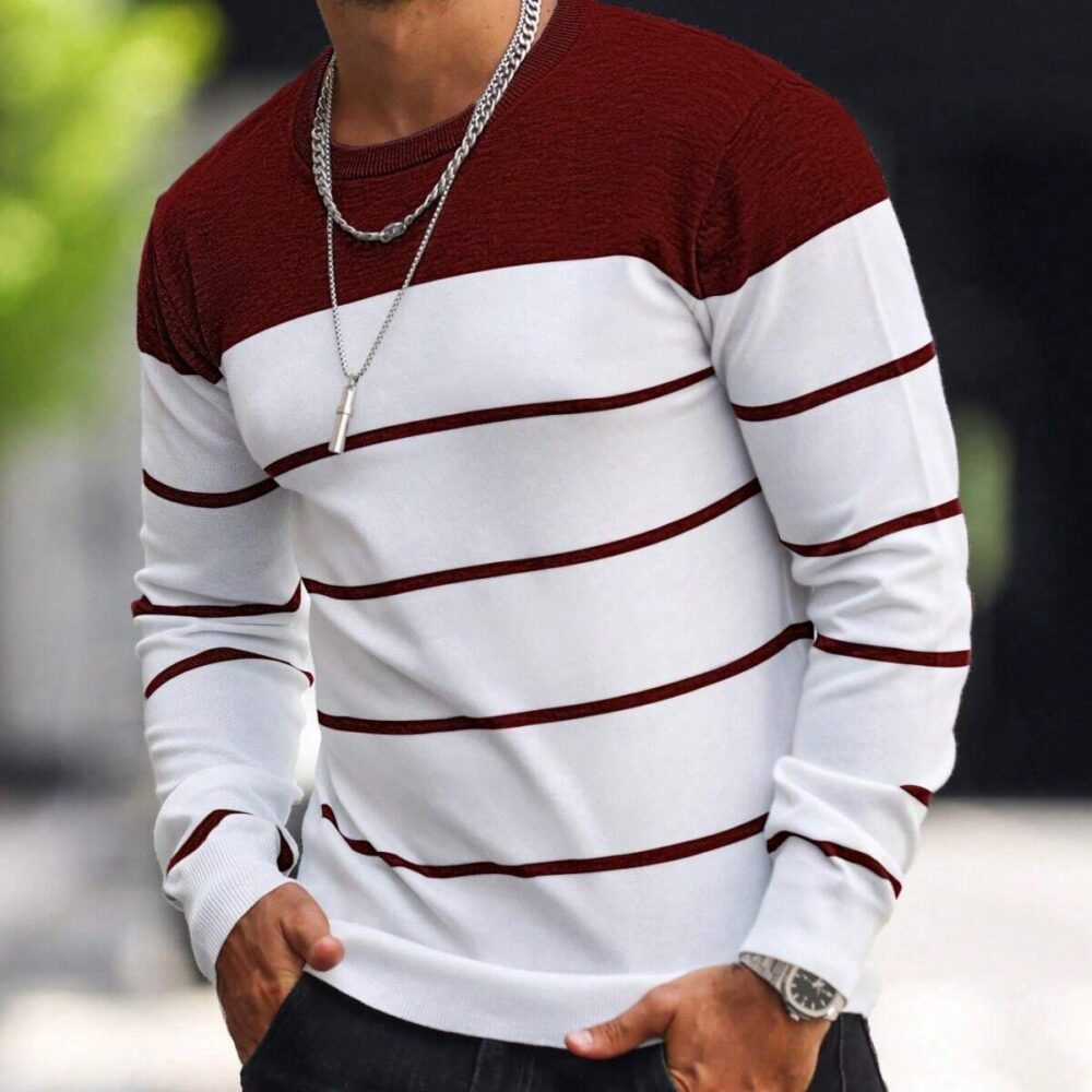 Man in Burgundy strip sweater