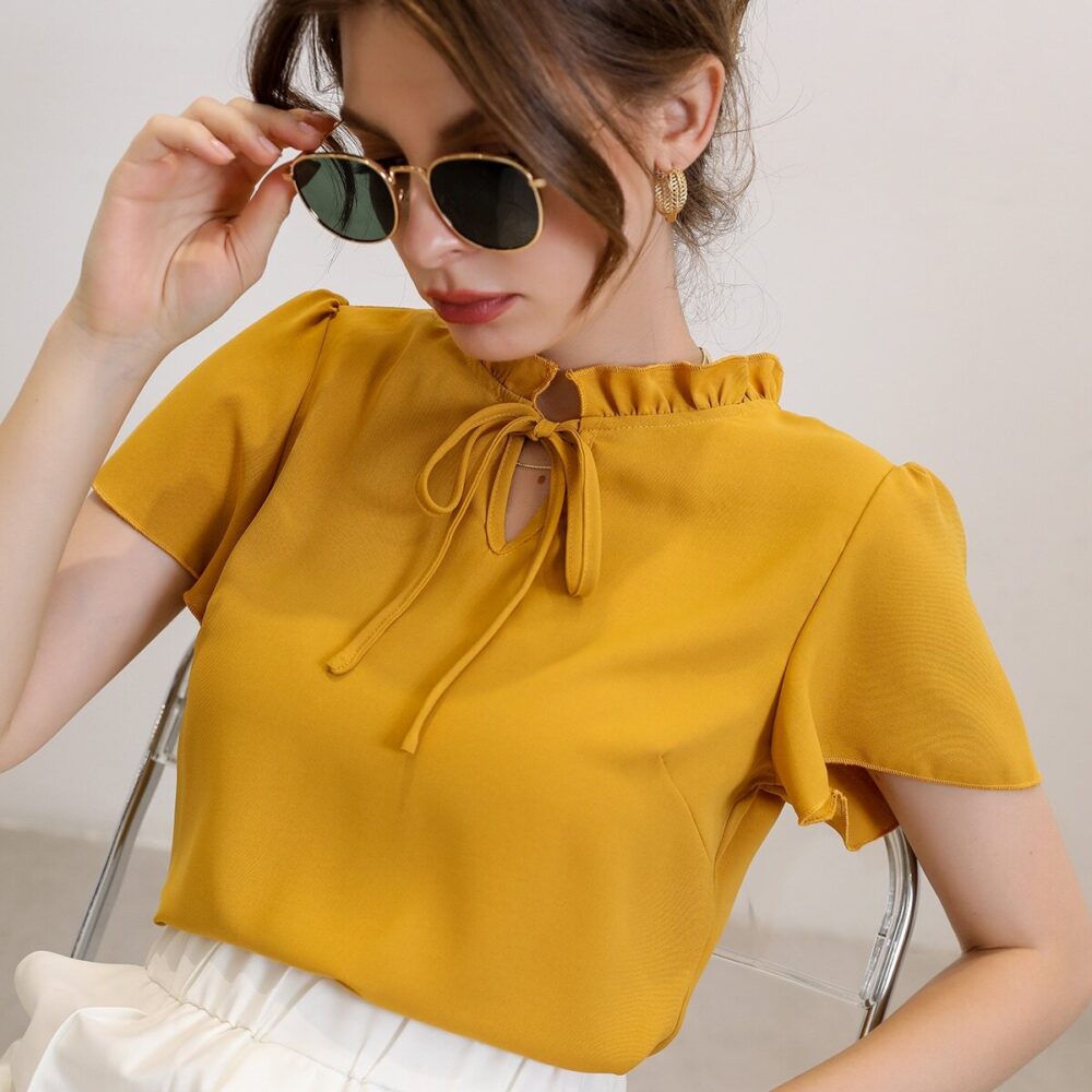 Elegant Tie Neck Puff Sleeve Blouse