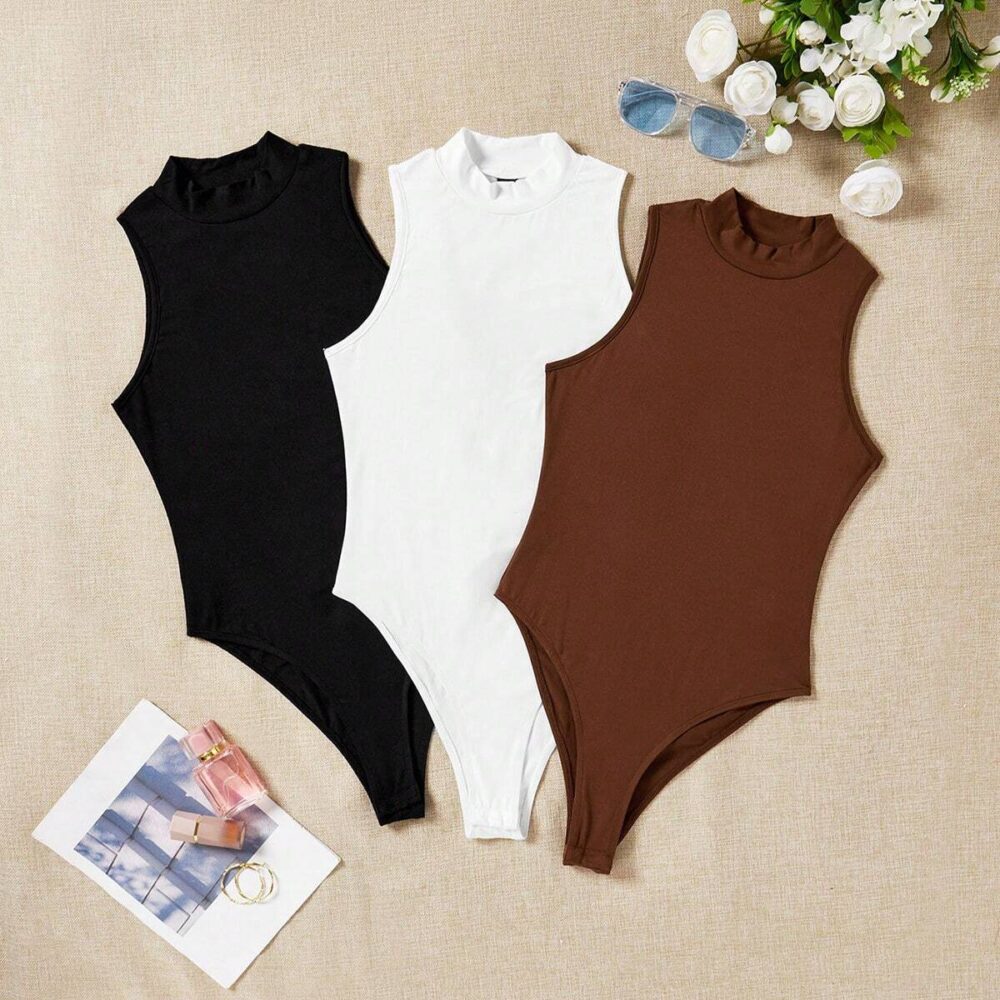 EZwear 3pcs Women's High-Neck Sleeveless Bodysuit